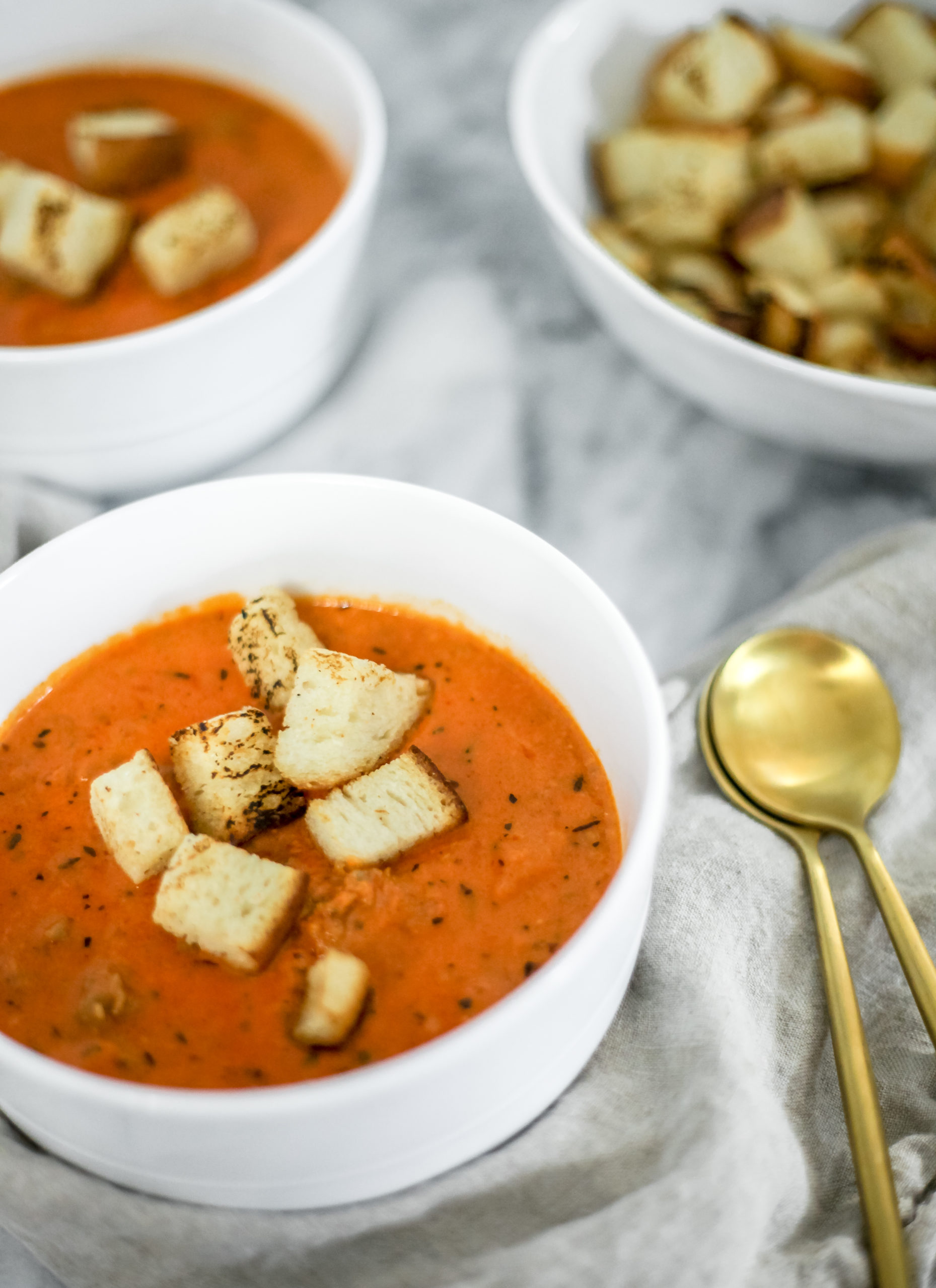 Savory Italian Tomato Soup with Sourdough Croutons