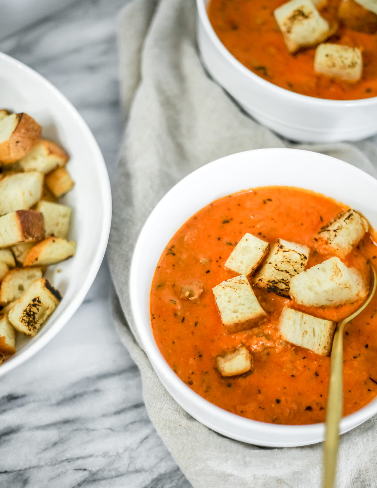 Savory Italian Tomato Soup with Sourdough Croutons | Simple Garden ...