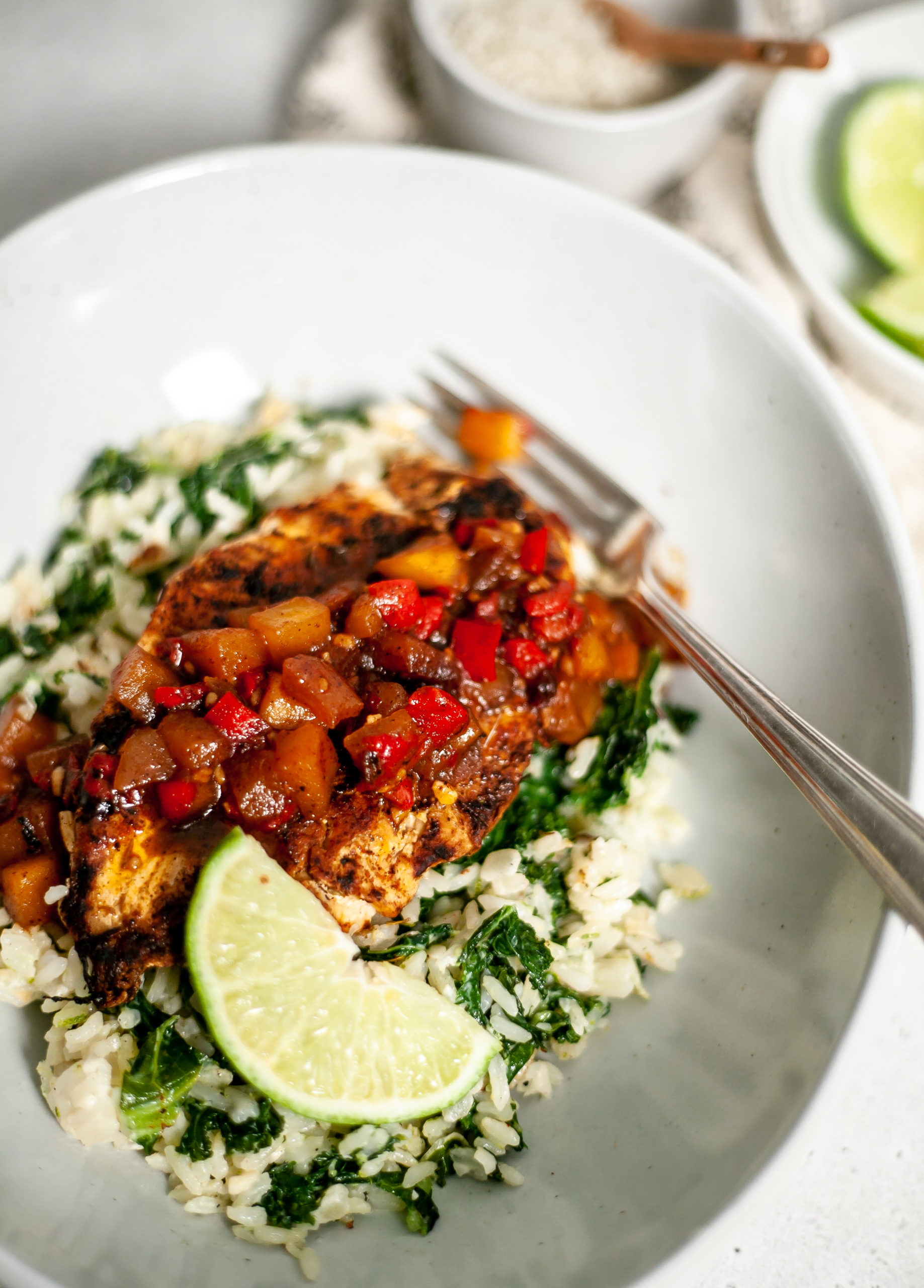 Mango Jerk Chicken with Coconut Kale Lime Rice Recipe